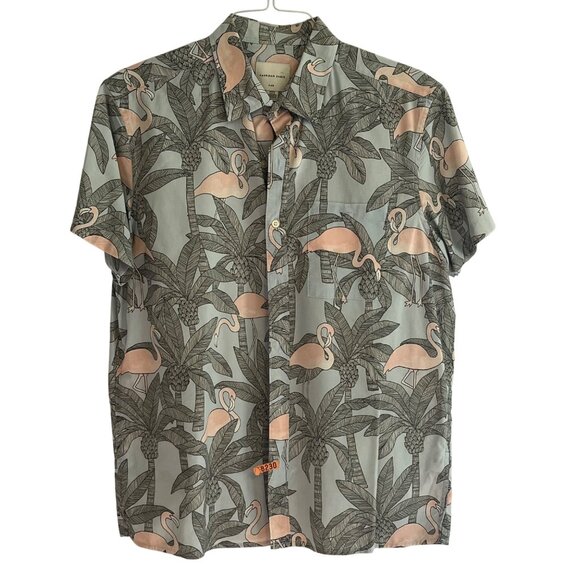 American Eagle Mens Flamingo Print Button-Down Shirt Size M - Picture 1 of 7